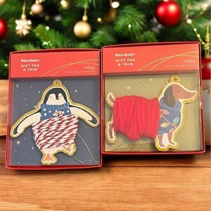 World Market Christmas Trim and Tags Set of 2 Cute Penguin & Dachshund Theme New